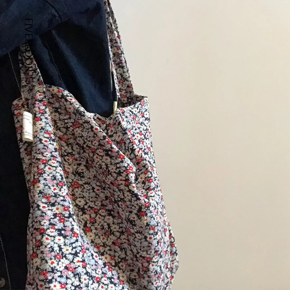 

Lightweight And Thin Shoulder Bags For Women Literary Dark Blue Floral Handbags 2023 New Large Capacity Cotton Bags
