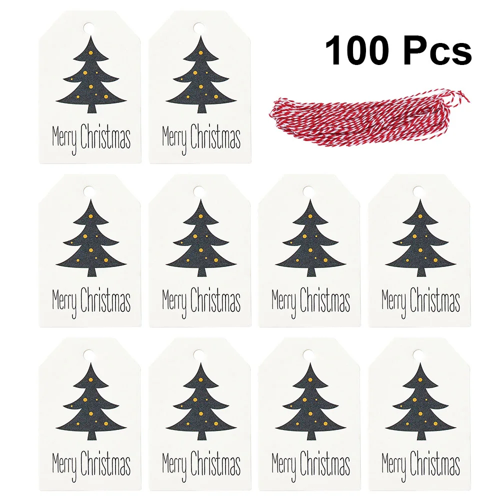

100pcs Bronzing Hanging Tags with 10m Rope DIY Hanging Tags Paper Hanging Ornament for DIY Craft Home Christmas (Christmas