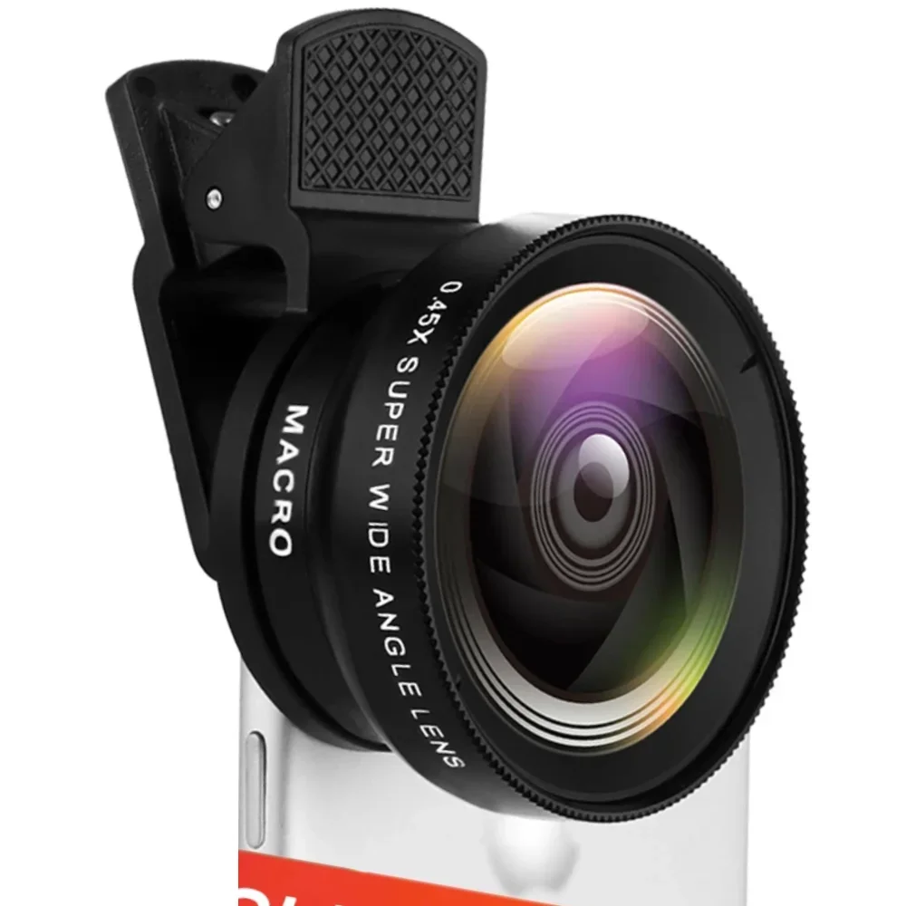 Комплект объективов для телефона 2 в 1 0 45x сверхширокоугольный 12 5x макрообъектив