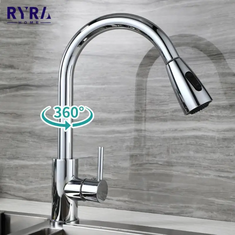 

Single Hole Pull Out Spout Sink Mixer Tap Brushed Nickel Kitchen Faucet Stream Sprayer Head Chrome/Black Mixer Tap Kitchen Hot