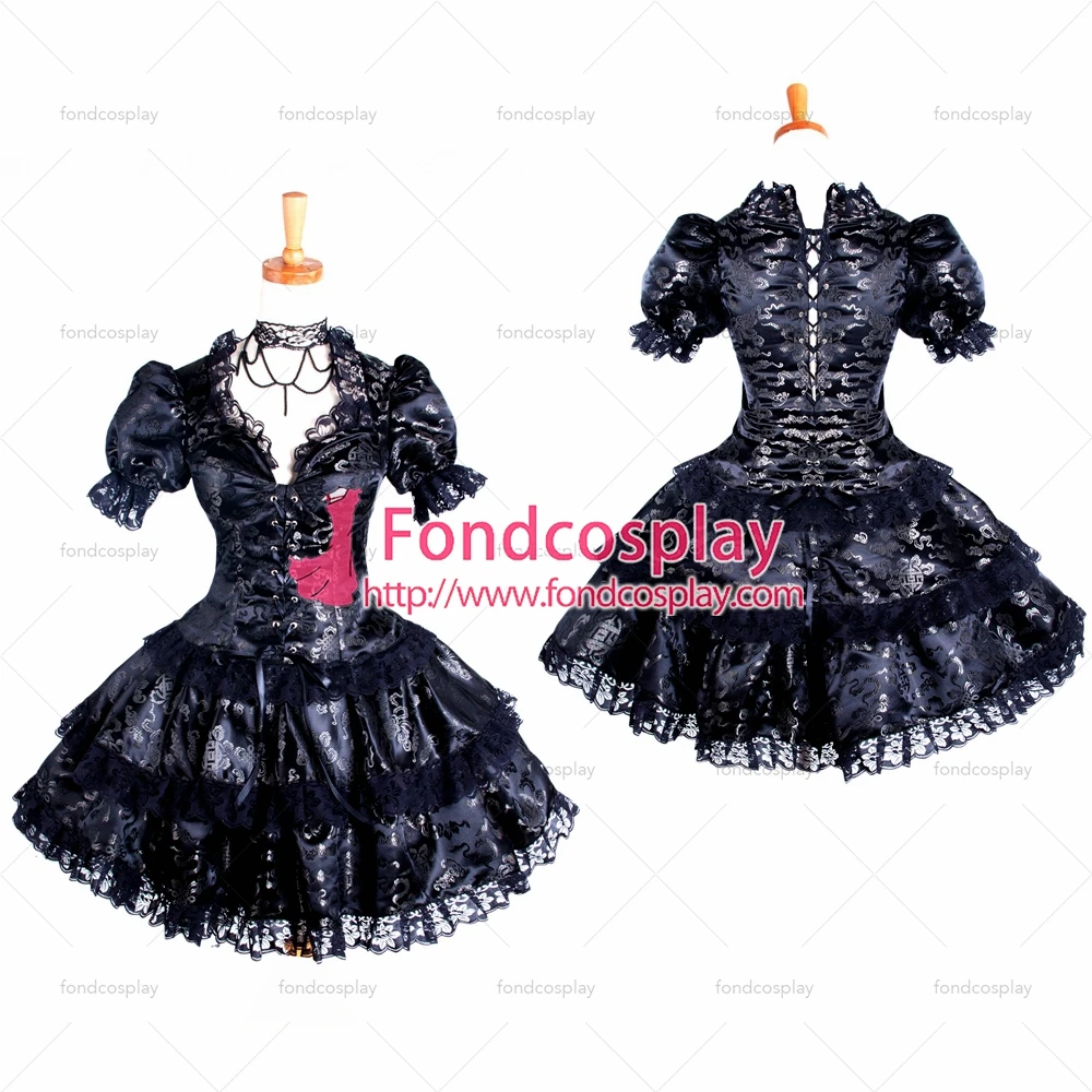 

adult sexy cross dressing sissy maid Gothic Lolita Punk Black Satin top skirt Cosplay Costume Tailor-made[G250]
