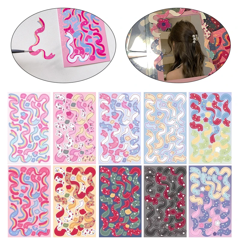 

Cute Stickers Colored Ribbon Laser Stickers Aesthetic Creative Color Binders Decoration Journal Diy School Art Supplies
