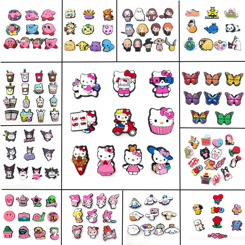 

13PCs Hello Kitty Cartoon Animation PVC Hole Shoes Shoe Buckle Cute Children's Shoes Decorative Buckle Accessories Removable