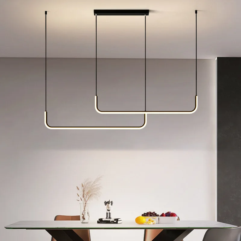 Nordic Minimalist Style Restaurant Line Pendant Light Office Strip Lamp Dining Room Tables Bar Counters LED Home Indoor Lighting