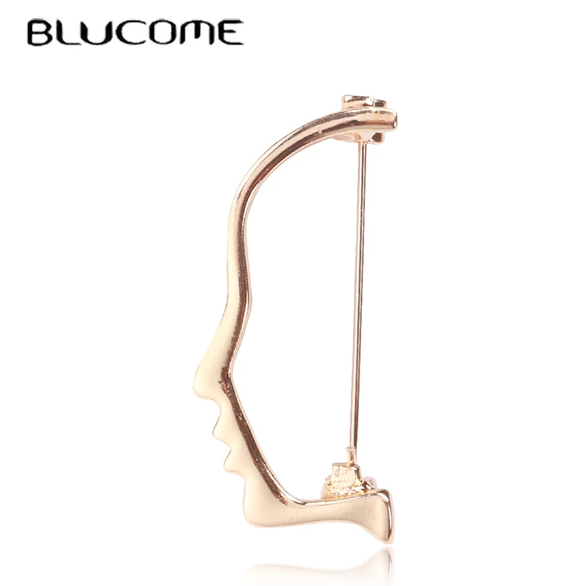

Blucome Abstract Half Face Shape Brooches For Kids Gold Color Pin For Coat Short Fashion Accessories Brooch Badge