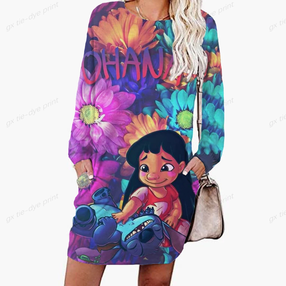 

Disney Lilo & Stitch cartoon Print Tie Dye Print Hoodie Long Sleeve Pullover Tops Loose Casual Sweatshirt For Women