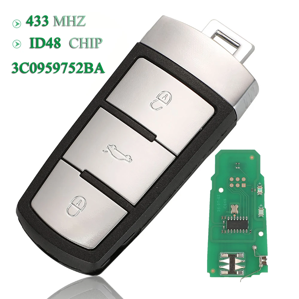 

Умный 3-кнопочный Брелок-ключ Jingyuqin 434 МГц С Чипом ID48 Для VW Passat B6 3C B7 Magotan CC - Замена FCCID 3C0959752BA