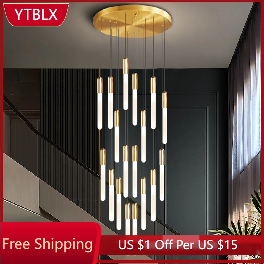 

Modern Spiral Stair Chandelier Villa Indoor Fixture Suspension Crystal Long Staircase Lights Home Decor Hall Living Room Lamp