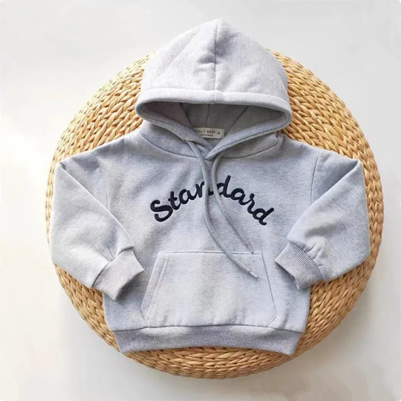 Spring Autumn Children Hoodie Long Sleeve Embroidered Letter Sweatshirt For Boys Baby Thin Hooded Tops Girl Kids Casual Hoodie 2022 spring new children long sleeve hoodie fashion girls letter sweatshirt baby boy hooded tops cotton kids cardigan pullover
