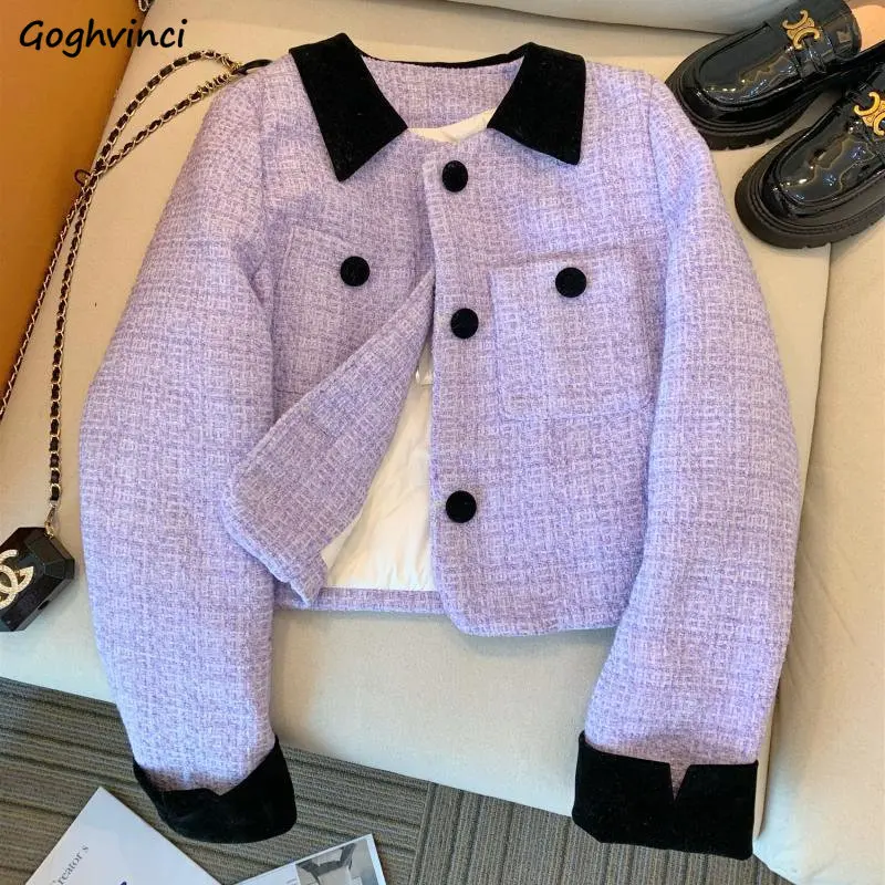 

Женская винтажная куртка во французском стиле, фиолетовая Весенняя простая универсальная куртка с отложным воротником и длинным рукавом, подчеркивающая возраст