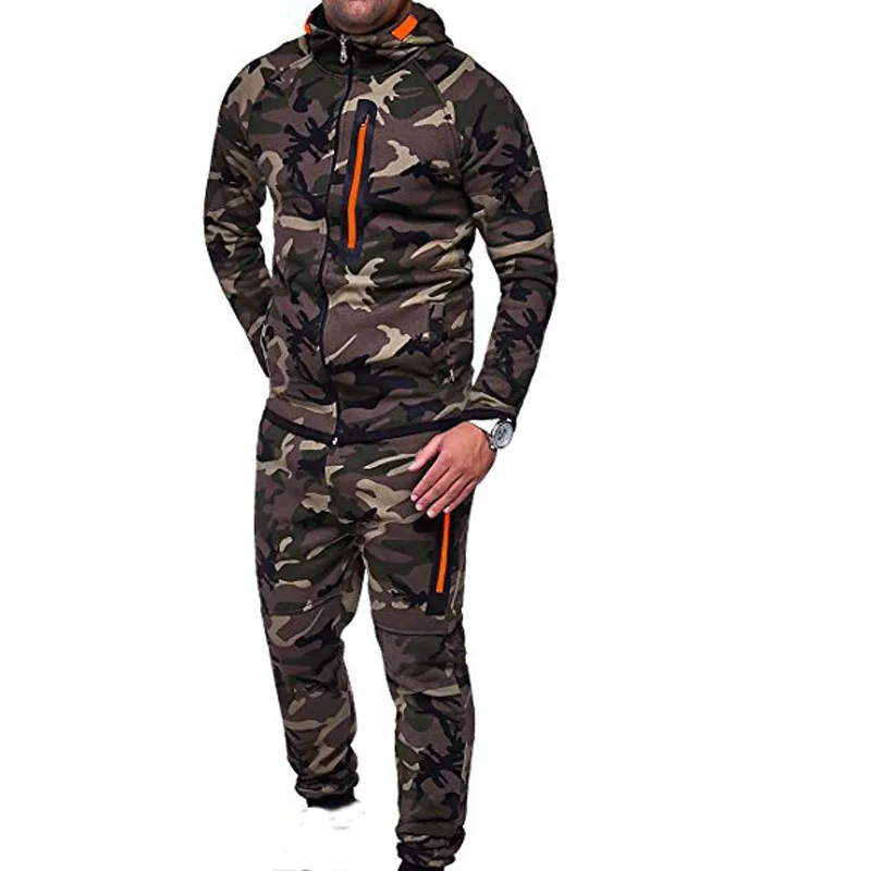 

Men's Suits Hoodies and Pants Sets Young Men Fashion Camouflage Hooded Coat and Sweatpants Casual Sweatshirts Trousers MY052
