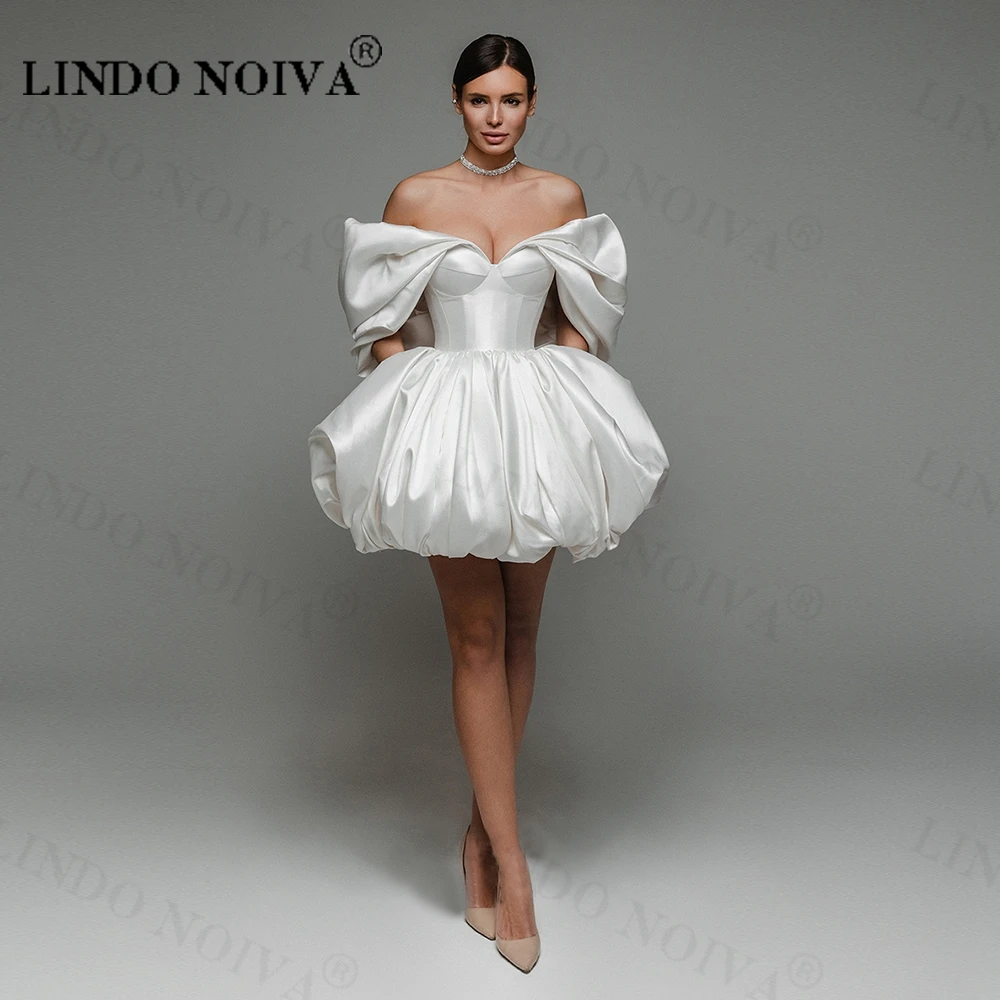 

LINDO NOIVA Simple Satin Prom Dress Sweetheart Neck Off Shoulder Mini Ball Gown For Woman Custom Made Short Modest Vestidos 2023