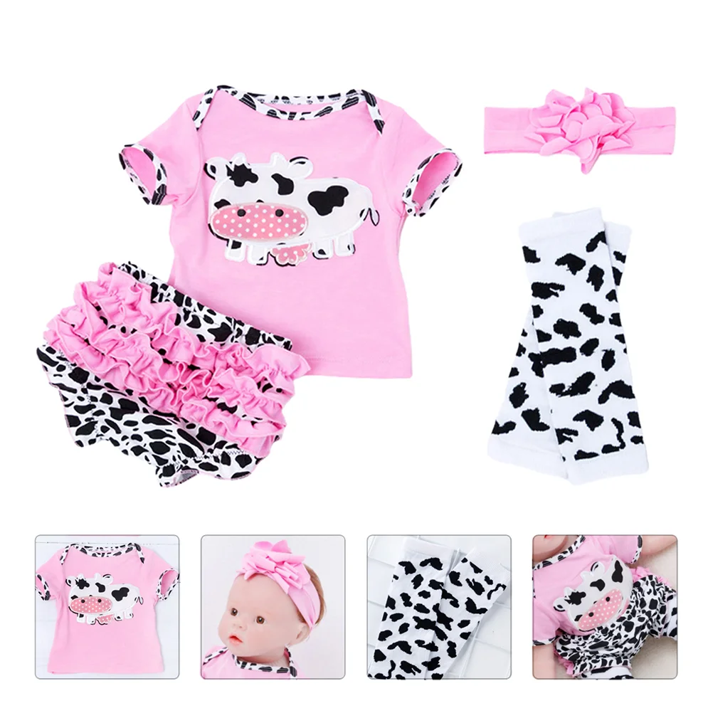 

4 Pcs Cow Clothes Newborn Boy Reborn Baby Girl Clothing Dolls Matching Outfit Combed Cotton