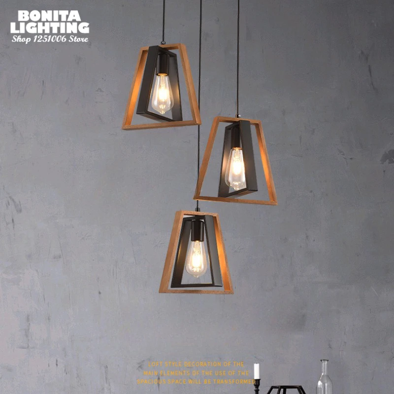 Двухслойная трапециевидная вращающаяся деревянная Подвесная лампа в стиле