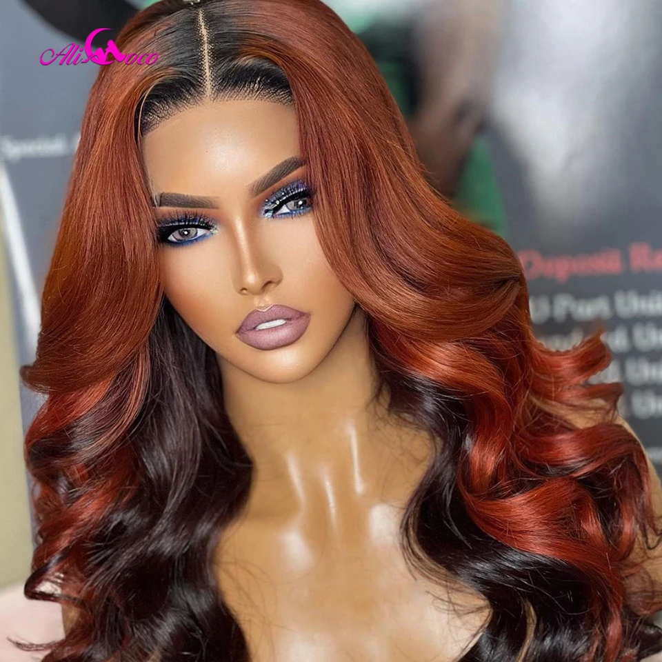 

Ali Coco Dark Orange With Black Body Wave Wig 13x4 Lace Frontal Wig Body Wave Colored Human Hair Wigs With Baby Hair