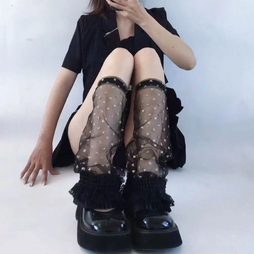 

Summer thin Leg Warmers Black Goth Gyaru Y2k Accessories Gothic Lolita Knit Socks Women Dancing Cute Legs Warmers