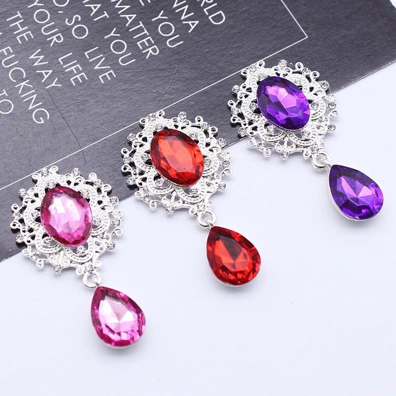 Брошь из металлического сплава с плоским основанием и стразами 10 шт./лот