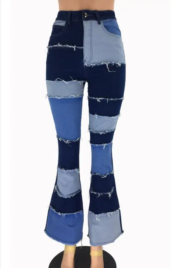 

Fashion Patchwork High Waist Tight Hip Flare Women's Jeans