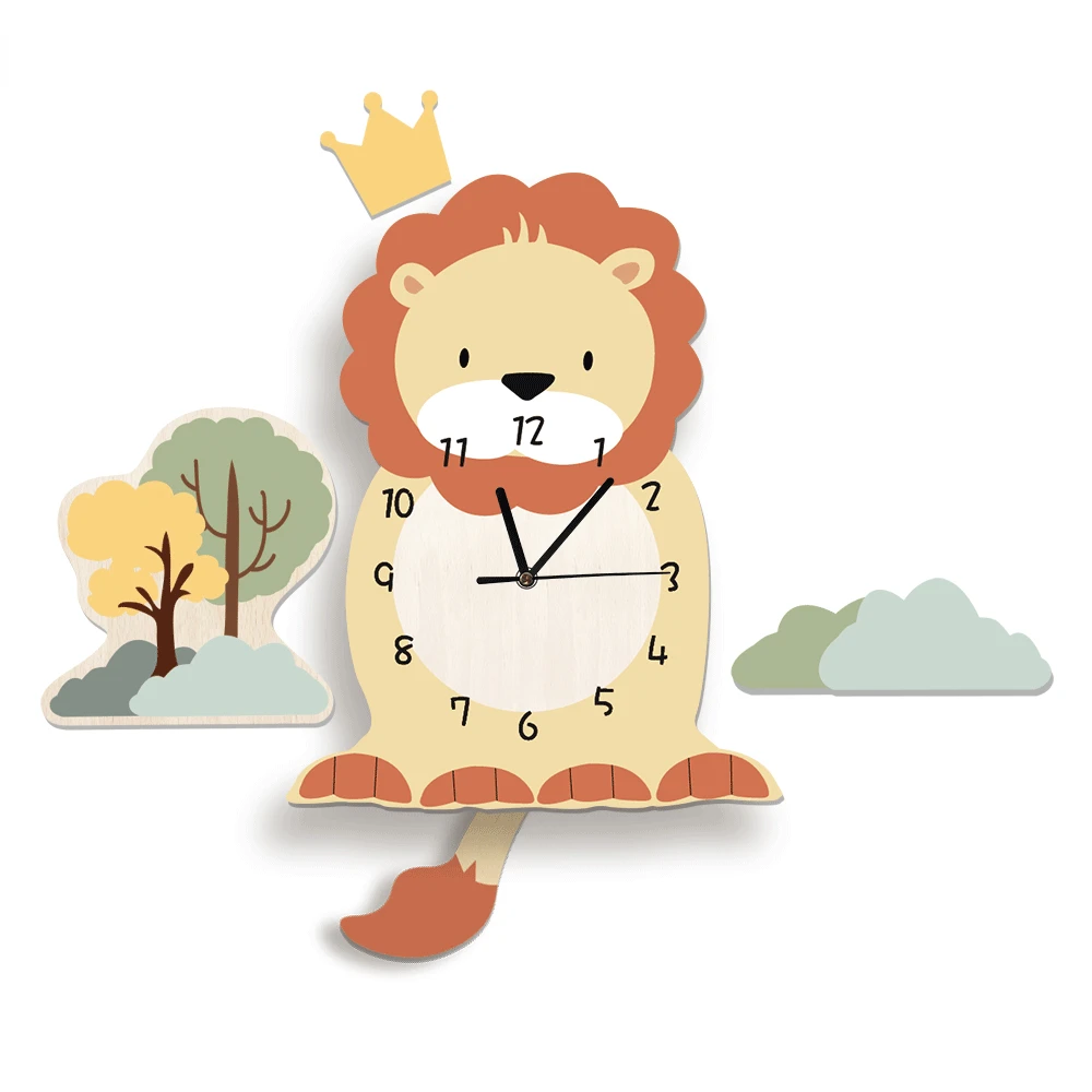 

Childlike Pendulum Clock Cartoon Little Lion DIY Wall Clock Children's Bedroom Decoration Gift Wall Hanging Wall Sticker Clock