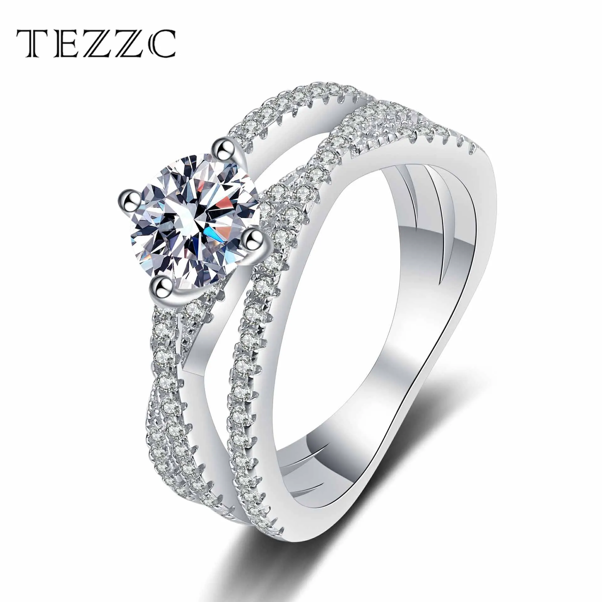 

Tezzc 1ct S925 sterling silver women's moissanite rings European and American style cross hollow three lives three generations