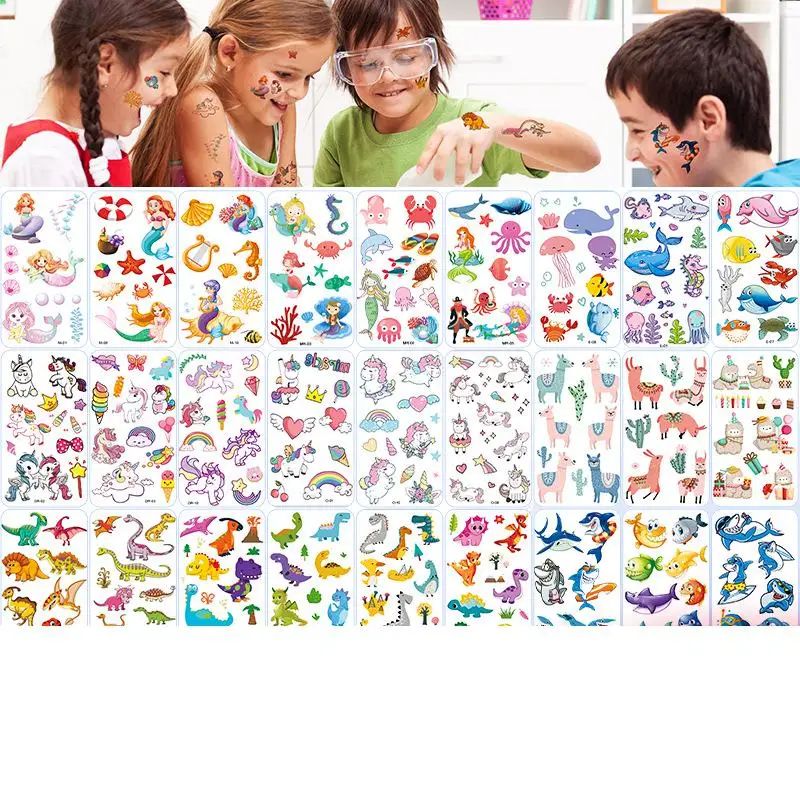 

10pcs Tattoo Stickers Kids Arms Cartoon Temporary Fake Tattoos Diy Body Art Cartoon Mermaid Unicorn Animals Cute Waterproof