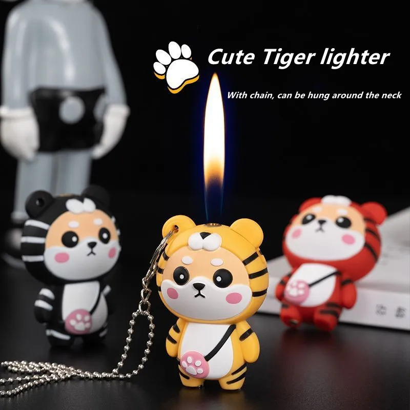 

New Super Cute Cartoon Tiger Lighter Butane Torch Gas Open Flame Lighters Smoking Accessories Men'S Gadget Gifts Free Shipping