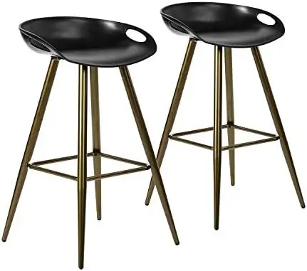 

of 2 Bar Stools, 32.3" Simple Modern Style High Counter Stool with Low Backrest & Footrest & Metal Legs & PP Sea Wooden chair Po