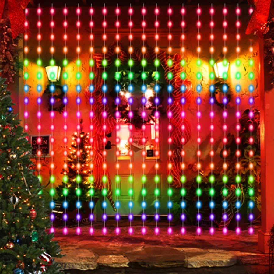 3X3M умное приложение оконная занавеска гирлянды для улицы 300 светодиодов RGB