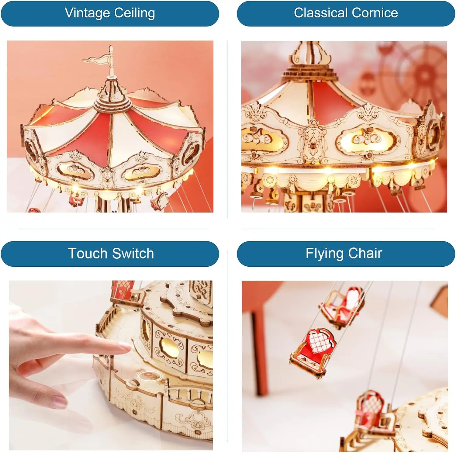 Robotime ROKR Волшебный парк развлечений деревянные игрушки музыкальная шкатулка