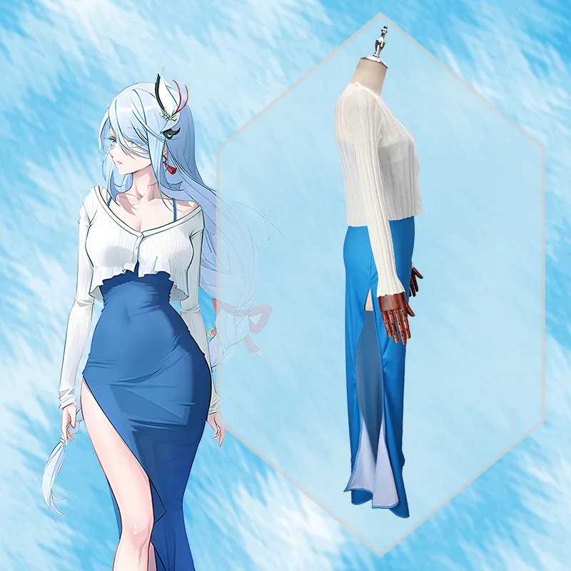 Игра shen he genshin impact Косплей shenhe bunny Кепка одежда серьги костюм комбинезон xs парик
