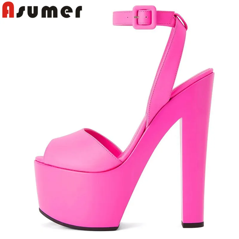 

Женские босоножки из микрофибры ASUMER, с открытым носком и ремешком на пятке, сандалии на толстом высоком каблуке с пряжкой, модная женская об...