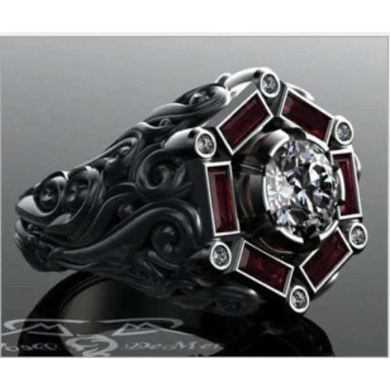 

Hot sale jewelry: antique silver carved pattern, red bagubana zircon set diamond ring, new fashion