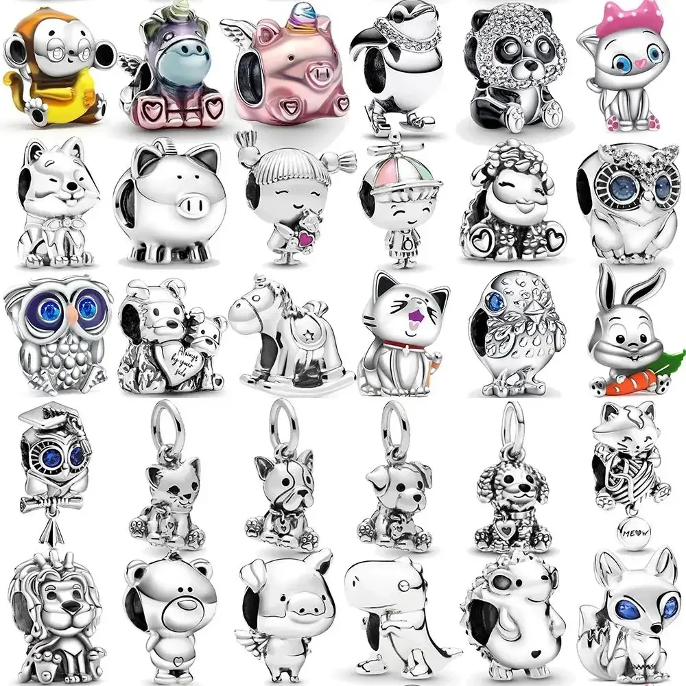 hot sale Owl fox rabbit charm sterling silver 925 jewelry Skull Beads Suitable For Original Bracelet gift