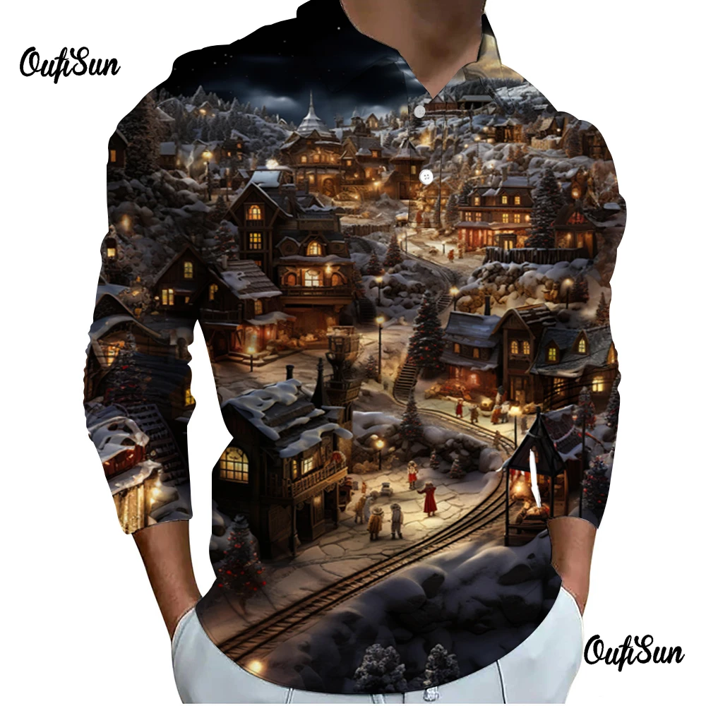 

Мужские осенние пуговицы, Рождественская елка, мужские забавные повседневные рубашки с длинным рукавом и Санта-Клаусом для мужчин, 2024 рождественские топы со шлейфом, одежда