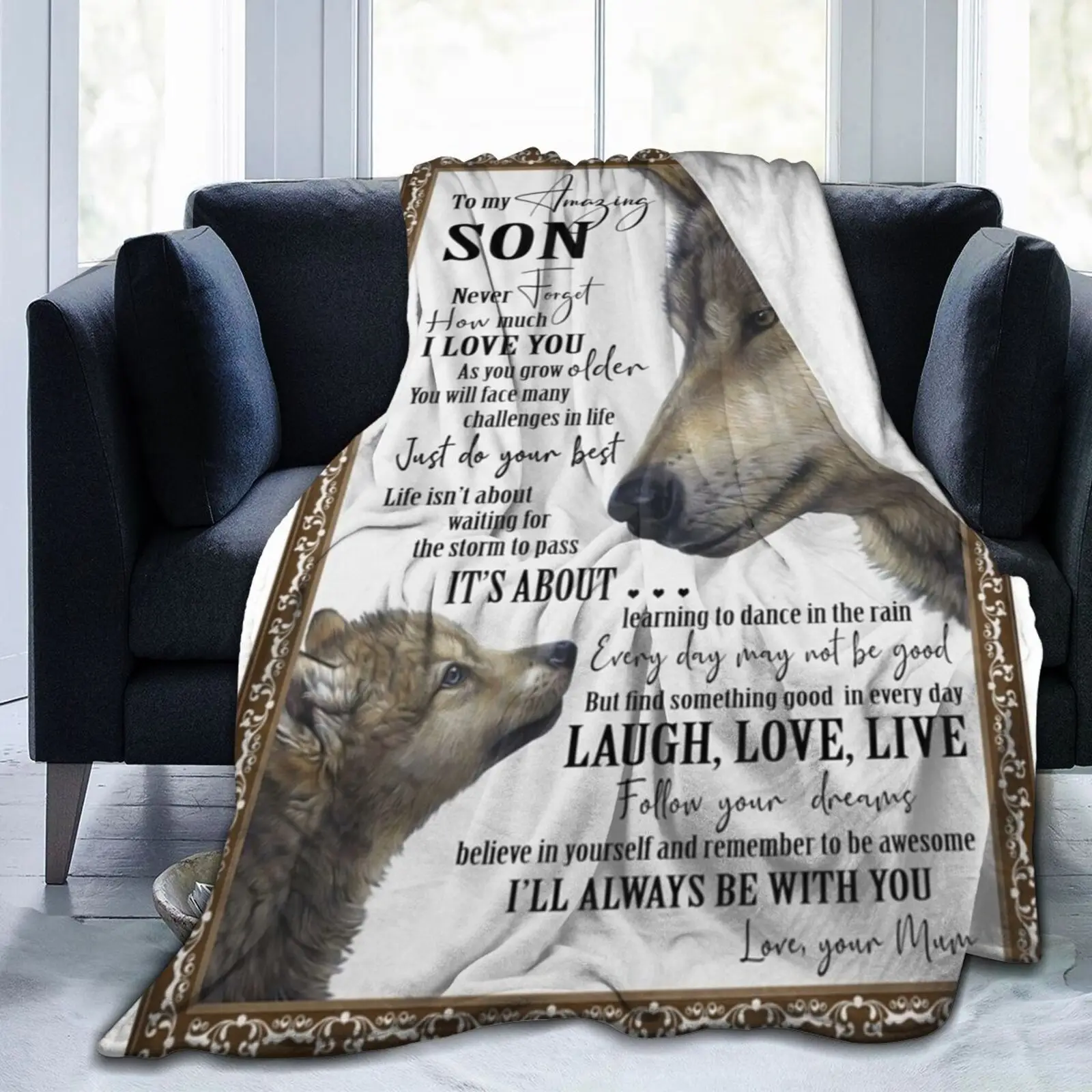 

To My Son Letter Printed Quilts Fleece Blankets Birthday Gifts Valentine's Day Holiday Throw Blankets