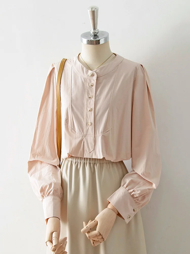 Рубашка женская с длинным рукавом и круглым вырезом осенняя