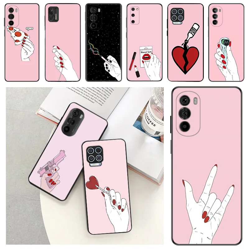 

Pink Hand Gesture Soft Phone Cases For Motorola Moto G73 G53 G82 G72 G52 G32 G22 G71 Edge 20 30 G Stylus G60 G51 G50 Matte Cover