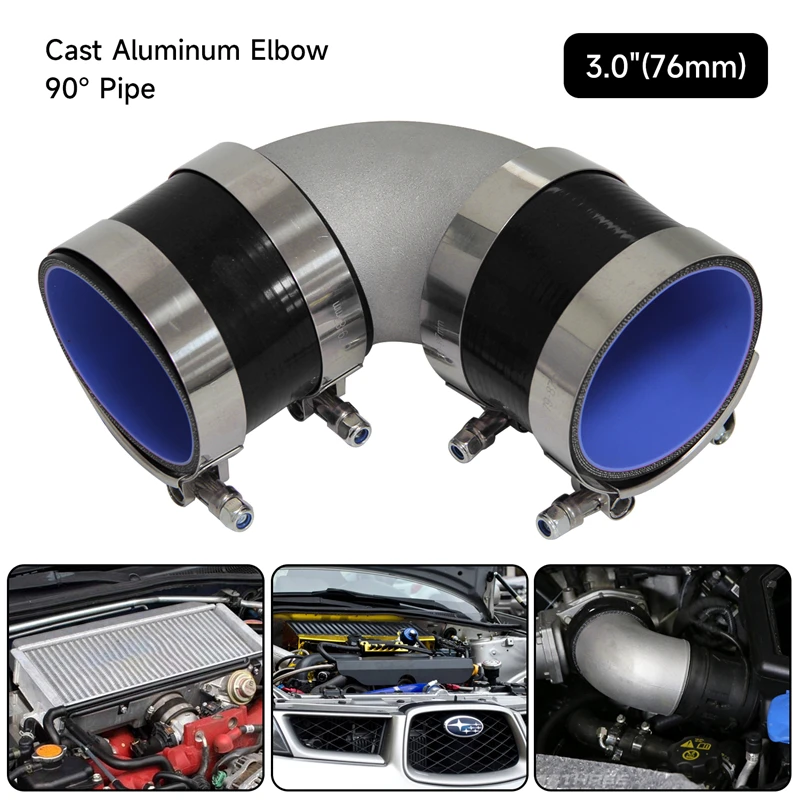 

76mm 3" Cast Aluminum 90 Degree Elbow Pipe Turbo Intercooler+ silicone hose kit black/blue/red