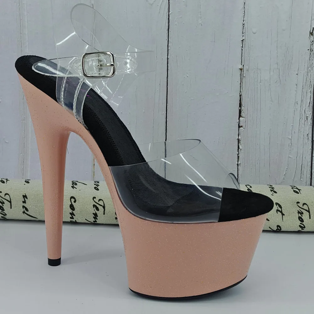 Leecabe  Brown Painting Stripe style high heel sandals 17cm/7inches sexy model shoes pole dance shoes