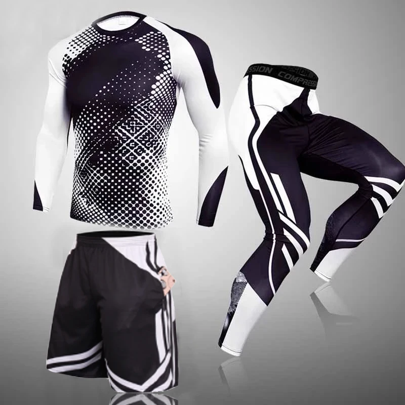 

3Pcs Tracksuit Men Compression Running Set Fitness Quick Dry Gym Clothing Training Rashguard Sportswear Man Tights Sport Suit