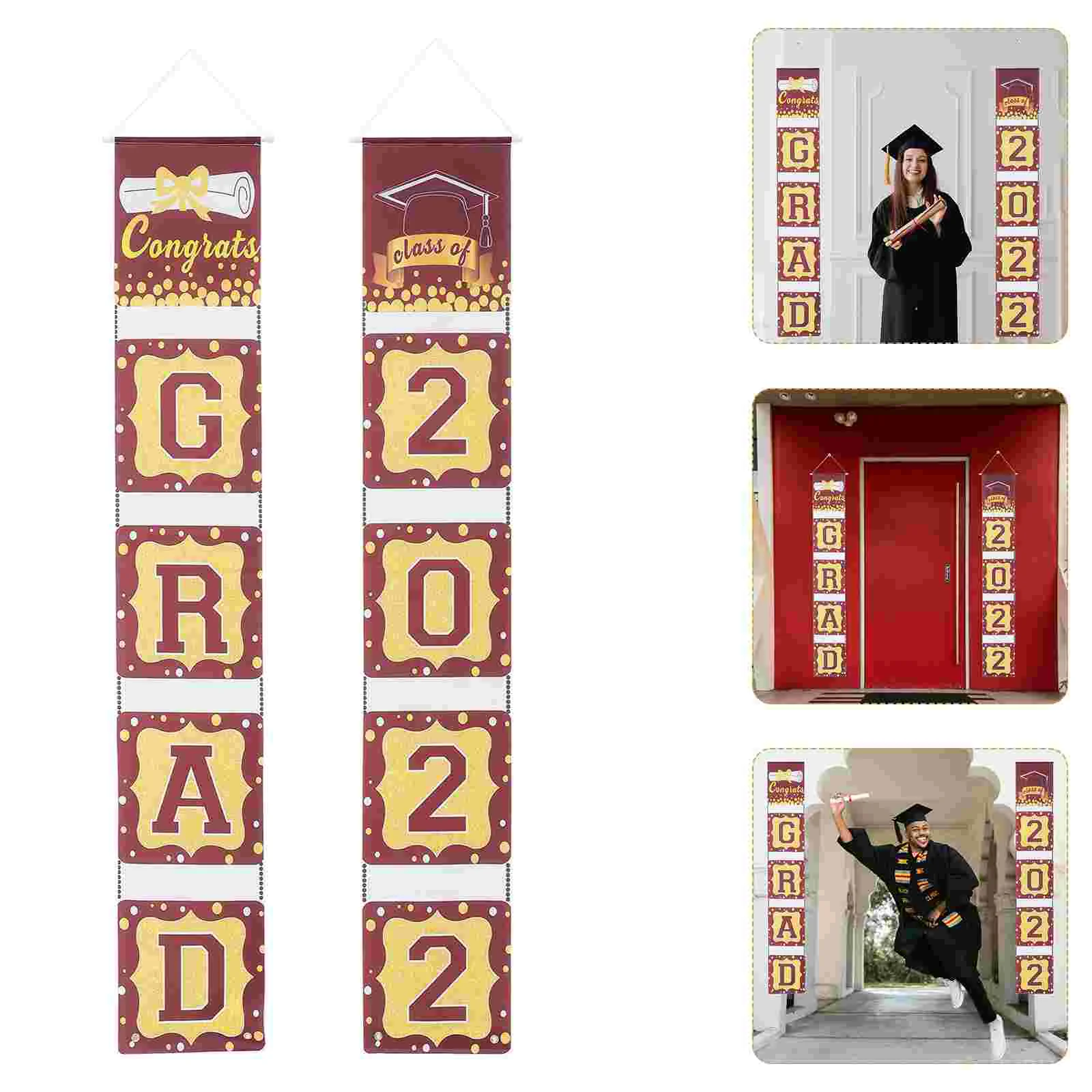 

1 Pair Graduation Themed Couplet Porch Hanging Banner Door Curtain Class Hanging Decor