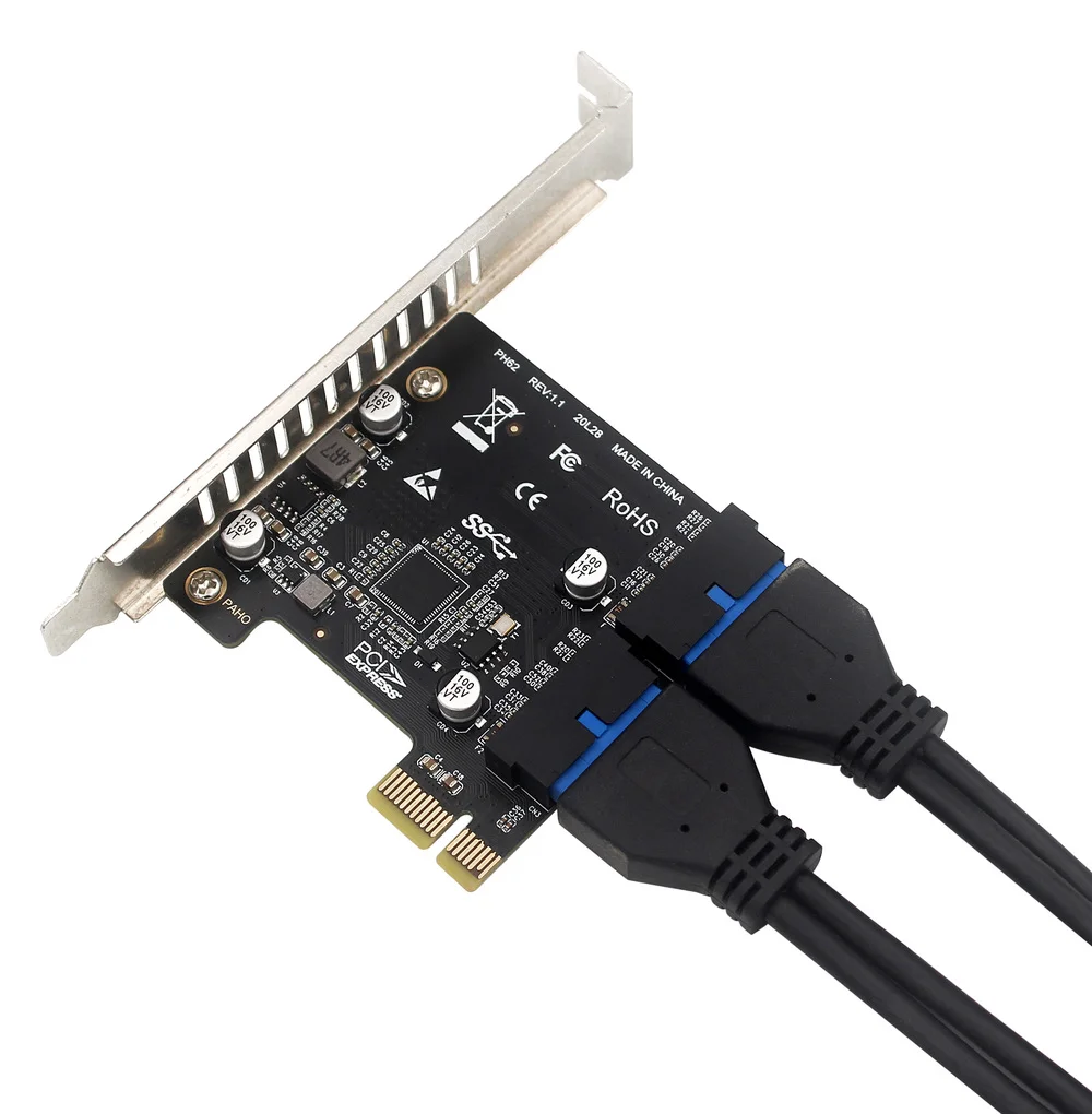 Супер скоростная Pcie на 2 порта 19Pin USB 3 0 Райзер-карта PCI-e к двойному внутреннему 20Pin