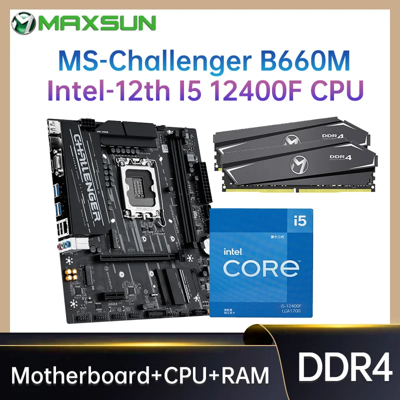 

MAXSUN Challenger B660M Motherboard with I5 12400F CPU and DDR4 3200MHz*2 RAM Gaming Computer Motherboard Como Set New Warranty