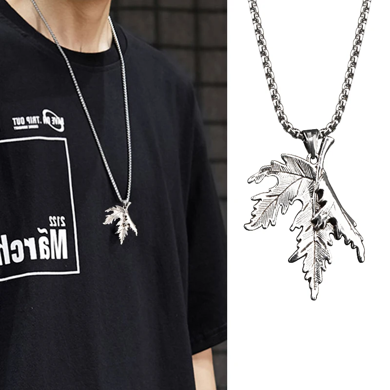 

Hip-Hop Maple Leaf Pendants Unisex Necklaces Fashion Gothic Simple Leaf Sweater Chain Irregular Vintage Black Gold Tone Jewelry