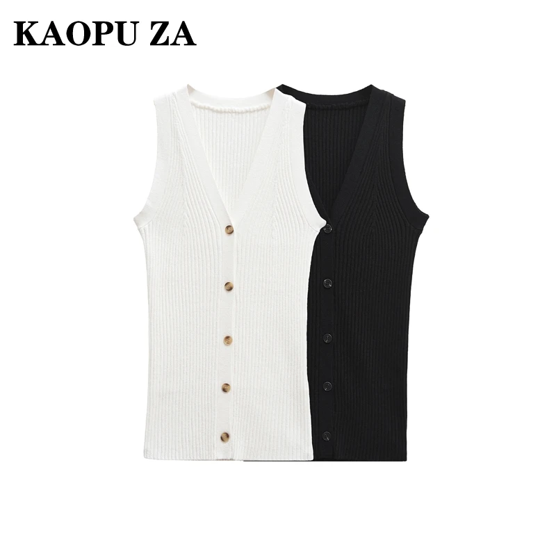 KAOPU ZA 2024 новый осенний женский повседневный свитер без рукавов с v-образным