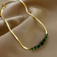 2022 fashion stainless steel necklace green zircon crystal pendant necklace snake chain choker necklaces for women jewelry gifts