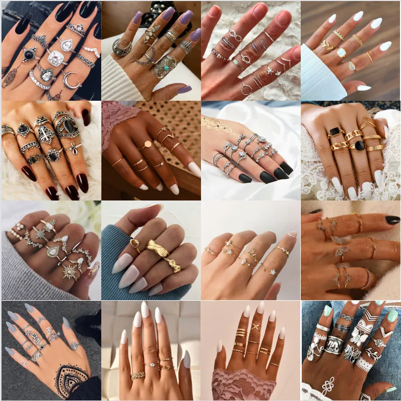 

Rings for Women Ring Girls Charm Jewelry Vintage Geometry Rings Finger Rings Set