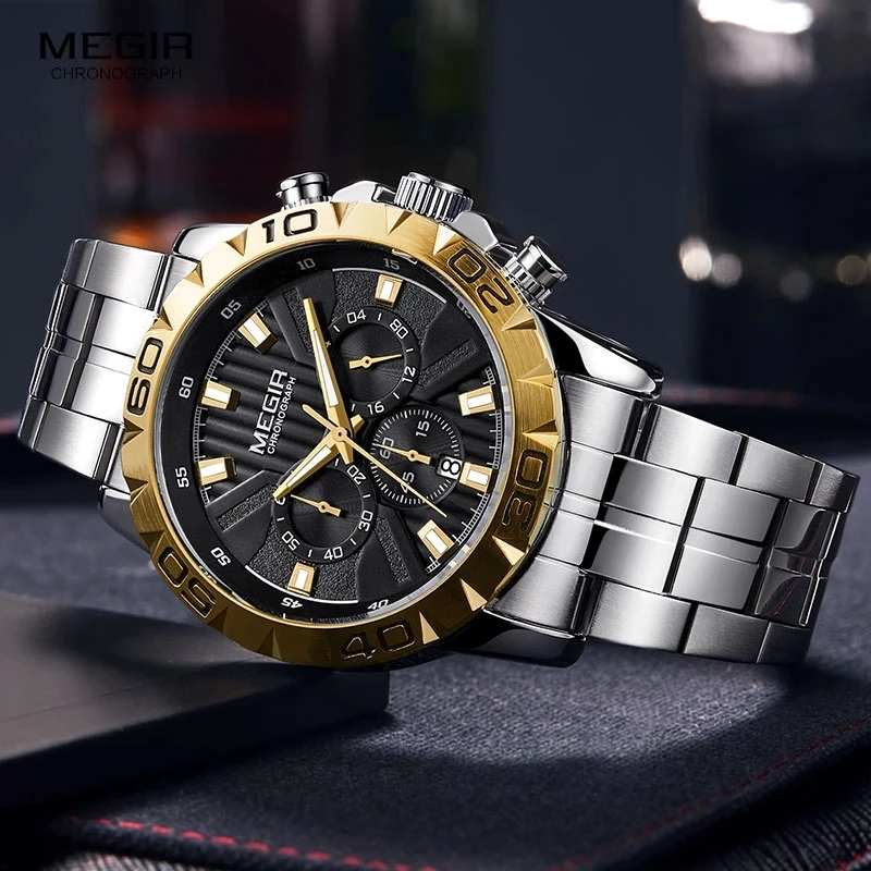 

MEGIR herren Business Chronograph Quarz Uhren Wasserdicht Leucht Armee Armbanduhr Uhr Mann Relogios Masculino Uhr 2087 Gold