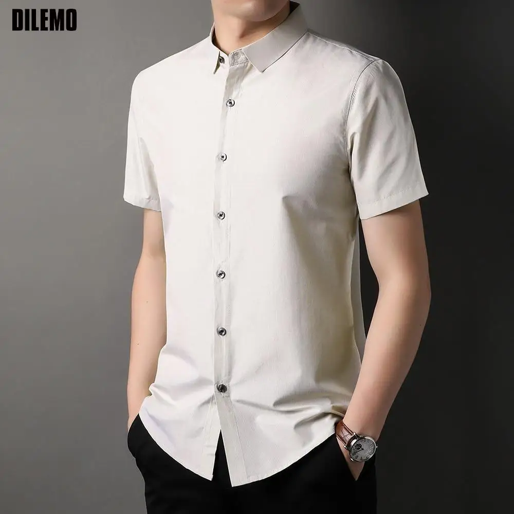 

Рубашка мужская стрейчевая с коротким рукавом, брендовая простая блуза кроя Regular Fit, модная повседневная сорочка из мягкого материала, лето