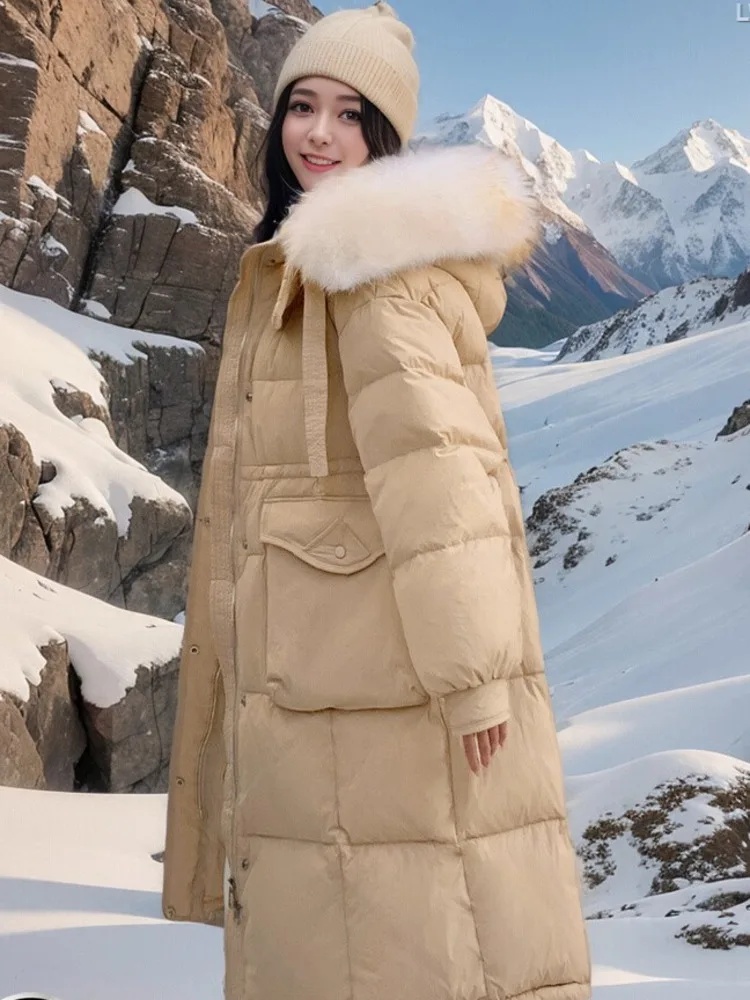 Модный пуховик TXii очень большого размера женское длинное Утепленное зимнее